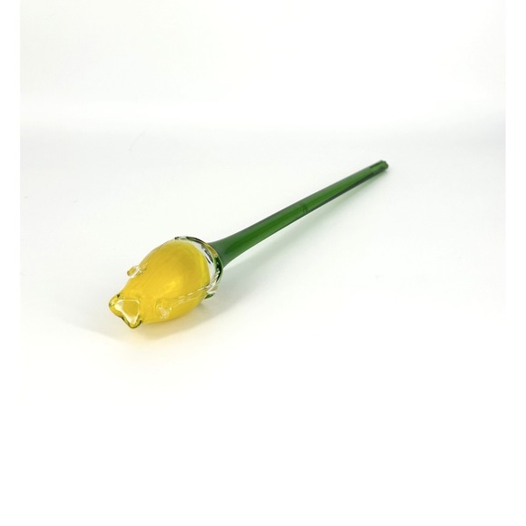 Unmarked Other - Glass Yellow Rose Bud Murano Style Flower w/Green Stem 12" Long - SEE PICS